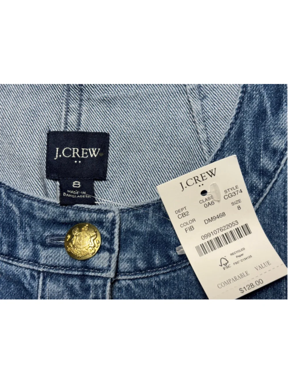 NWT J Crew Factory Denim Lady Jacket Blue Jean Gold Button Collarless Coat Sz 8